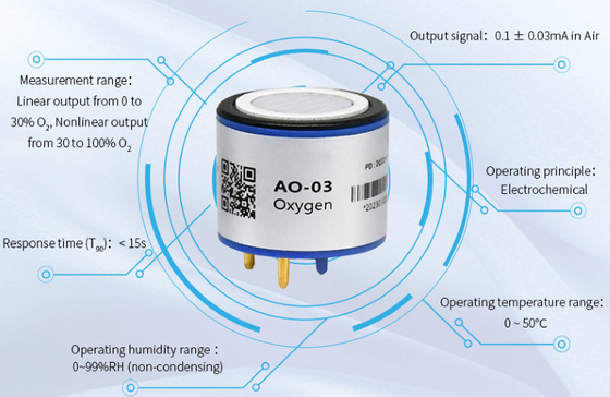 AO-03 Οξυγόνο Ηλεκτροχημικοί αισθητήρες αερίων Μικρών μεγεθών Δοκιμές αέρα Υψηλής απόδοσης